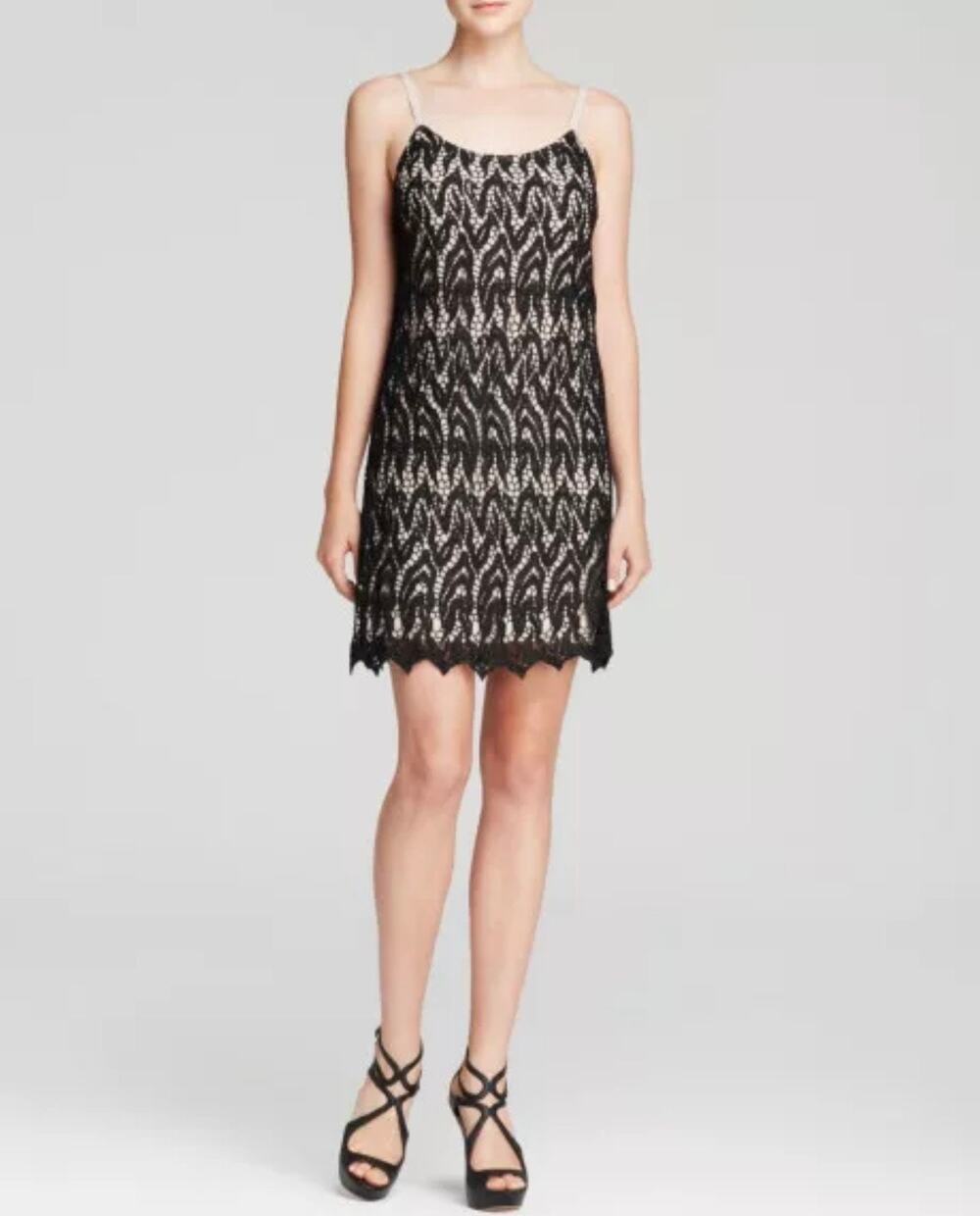 Alice + Olivia Emmie Black Metallic Lace Slip Cocktail Dress Size Medium